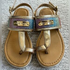 Nine West Roxanne Gold/Rainbow Glitter Sandals Toddler Girls Size 12M